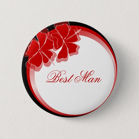 Red Hibiscus Best Man Badge Ronde Button 5,7 Cm (Voorkant)