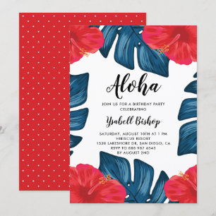 Red Hibiscus en gespleten Leaf Tropical Birthday Kaart