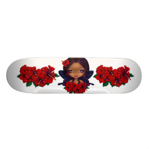 Red Hibiscus Fairy Skateboard