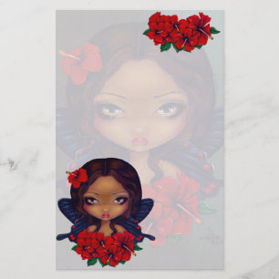 "Red Hibiscus Fairy" — Stationery Briefpapier