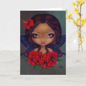 "Red Hibiscus Fairy" Wenskaart Kaart (Gele Bloem)