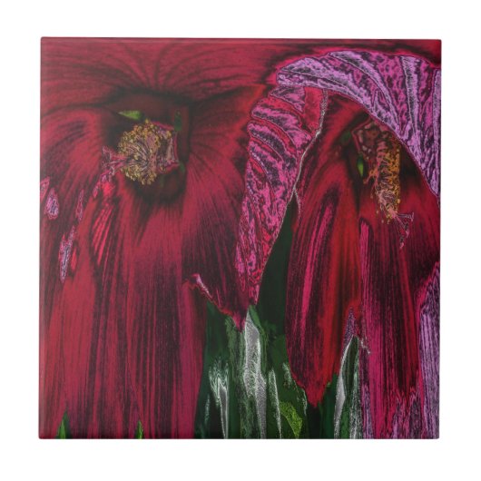 Red Hibiscus Floral Abstracte Art Tile Tegeltje (Voorkant)