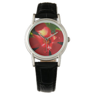 Red Hibiscus Flower in Sunlight Horloge