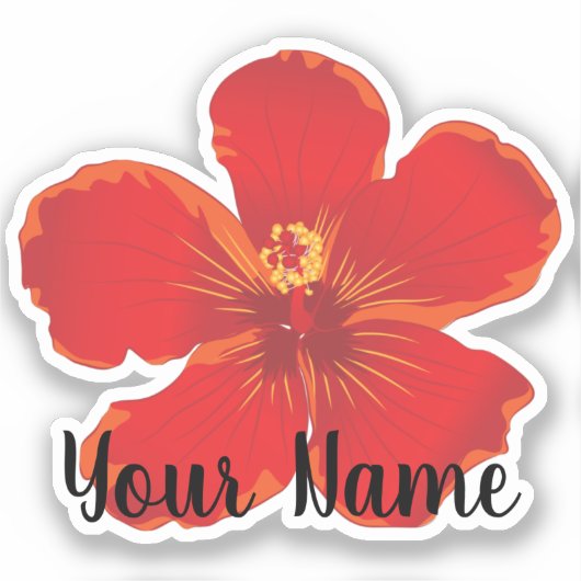 Red Hibiscus Flower Name Sticker (Voorkant)