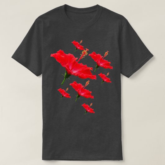 Red Hibiscus Flower Pattern T-shirt (Design voorkant)