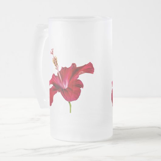 Red Hibiscus Flower Side Uitzicht Matglas Bierpul (Voorkant links)