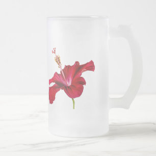 Red Hibiscus Flower Side Uitzicht Matglas Bierpul