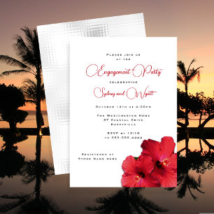 Red Hibiscus Flowers Pre-bruiloft Party Invitation Kaart