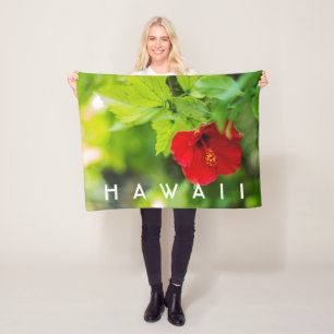 Red Hibiscus Hawaii Tropische Bloem Fleece Deken
