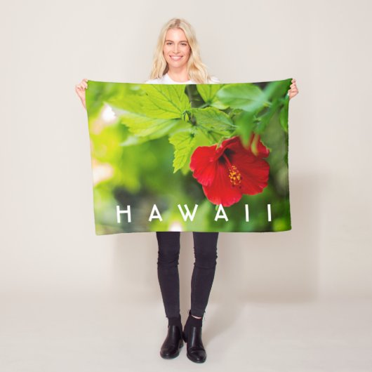 Red Hibiscus Hawaii Tropische Bloem Fleece Deken (In situ)