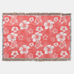 Red Hibiscus Honu Hawaiian Pattern Deken