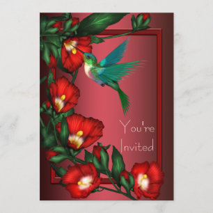 Red Hibiscus Hummingbird Invitation Sjabloon Kaart