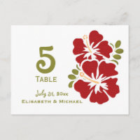 Red Hibiscus Mariage Réception Table Numéro Cartes