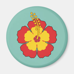 Red Hibiscus Tropical Flower Magneet