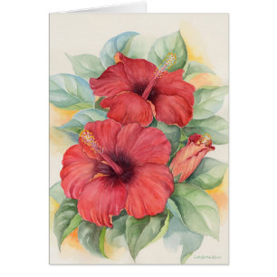 Red Hibiscus Tropical Flower Painting - Multi