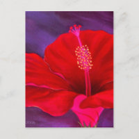 Red Hibiscus Tropical Flower Painting - Multi