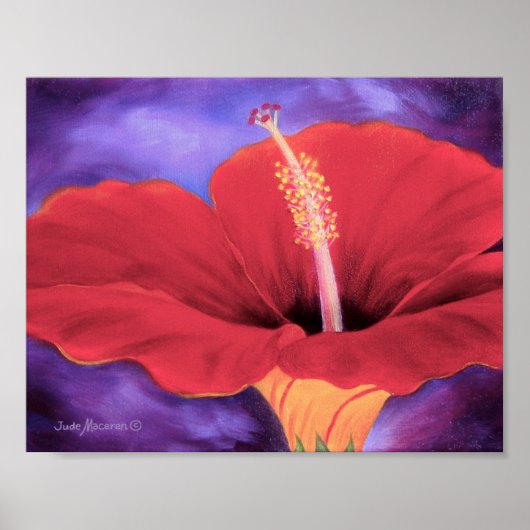 Red Hibiscus Tropical Flower Painting - Poster (Voorkant)