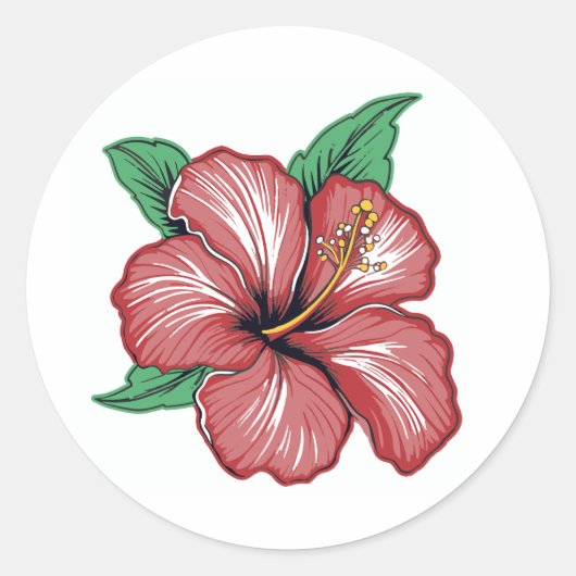 Red Hibiscus Tropical Flower Ronde Sticker (Voorkant)