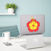 Red Hibiscus Tropical Flower Sticker (Laptop op bureau)