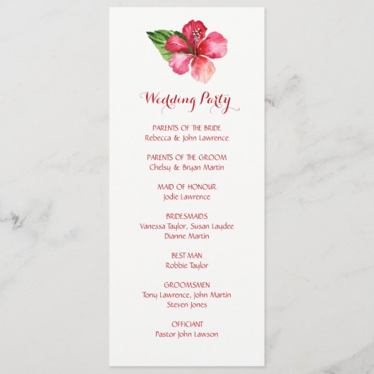 Red Hibiscus Tropical Wedding Programmes (Dos)