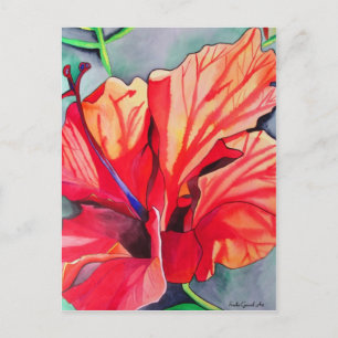 Red Hibiscus tropische bloem waterverf kunst Briefkaart