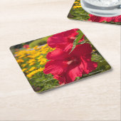 Red Hibiscus Vierkante Kartonnen Onderzetter (Schuin)