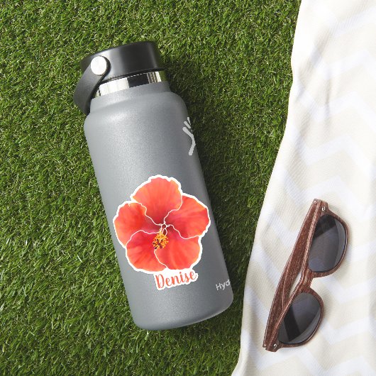 Red Hibiscus Waterverf Flower Sticker (HydroFlask Insitu)