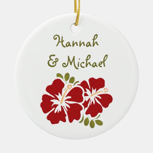 Red Hibiscus Wedding Favor Ornament (Voorkant)