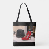 Red High Hiel Shoes and Purses Canvas tas (Achterkant)