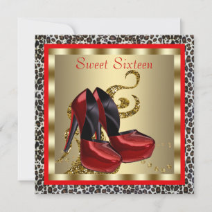 Red High Hiel Shoes Leopard Sweet Sixteen Birthday Kaart
