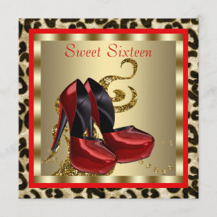 Red High Hiel Shoes Leopard Sweet Sixteen Birthday Kaart