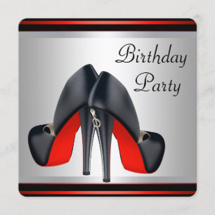 Red High Hiel Shoes Red and Black Birthday Party Kaart