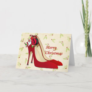 Red High Hiel Shoes/Santa Elf Feestdagen Kaart