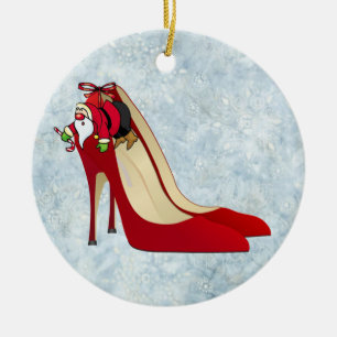 Red High Hiel Shoes/Santa Elf Keramisch Ornament