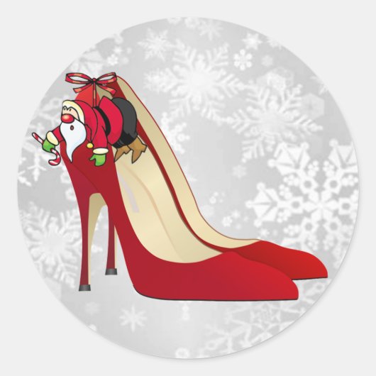 Red High Hiel Shoes/Santa Elf Ronde Sticker (Voorkant)