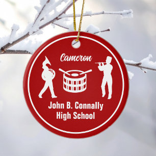 Red High School Marching Band Custom Christmas Keramisch Ornament