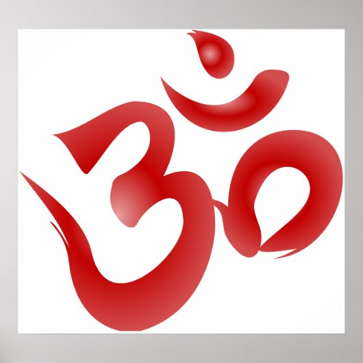 Red Hindu Symbol Om Aum Devanagari Calligrafie Poster (Voorkant)