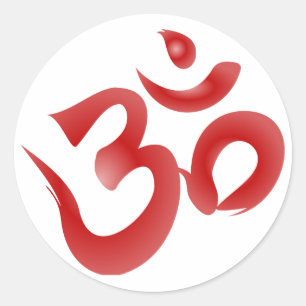 Red Hindu Symbol Om Aum Devanagari Calligrafie Ronde Sticker