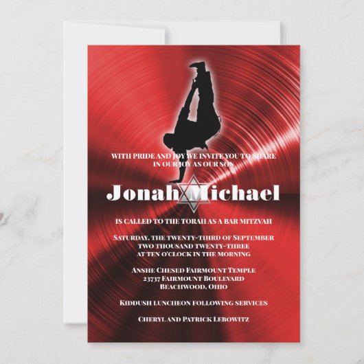 Red Hip-Hop Dance Dancer Bar Mitzvah Uitnodiging (Voorkant)