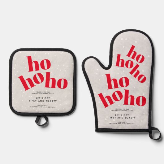 Red Ho Ho Ho Kerstmis Ovenwant & Pannenlap Set (Voorkant)