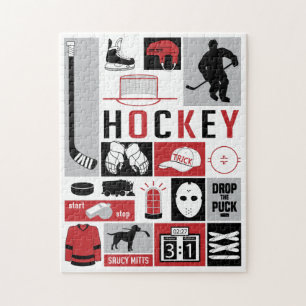 Red Hockey Elements Stick Puck Player Legpuzzel