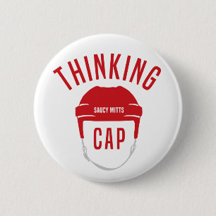 Red Hockey Helmet Thinking Pet Flair Button