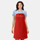 Red Holiday Christmas kitchen Personalized script Schort (Gedragen)