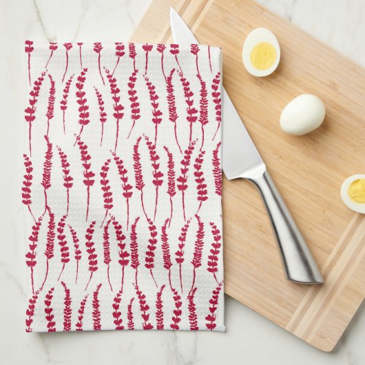 Red Holiday Fern Print Theedoek (Quarter Fold)