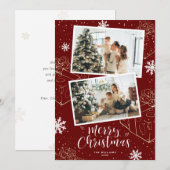 Red Holiday Joyeux cadeaux de Noël Cartes photos (Devant / Derrière)