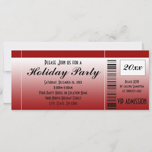 Red Holiday Party Ticket uitnodiging (Voorkant)