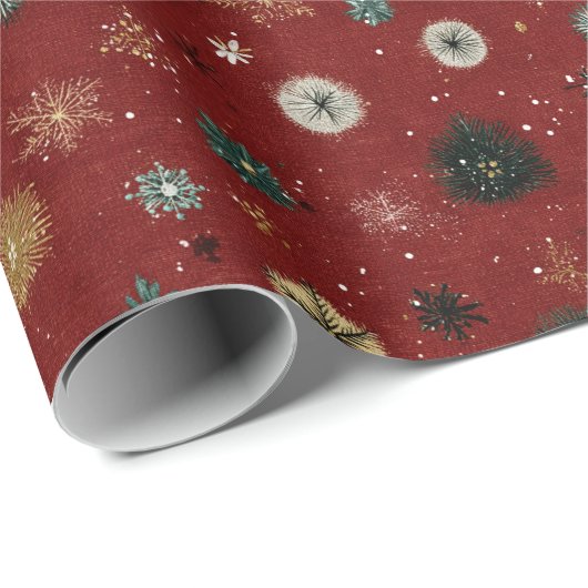 Red Holiday Pattern with Snowflakes Cadeaupapier (Rol Hoek)