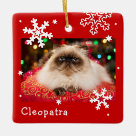 Red Holiday Pet Photo Snowflake Keramisch Ornament
