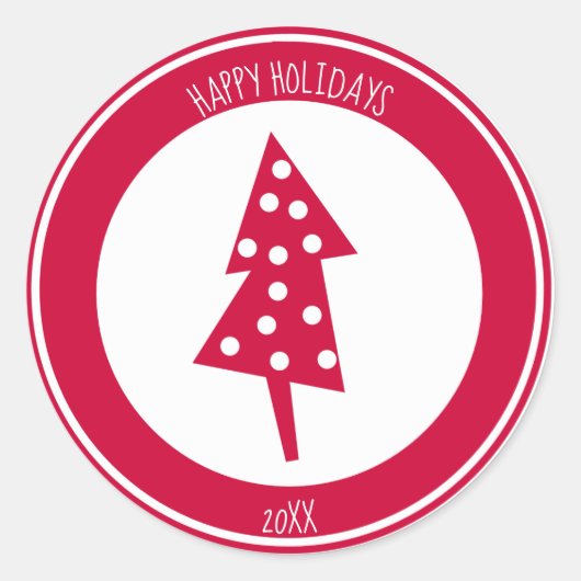 Red Holiday Tree Ronde Sticker (Voorkant)