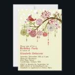 Red Holiday Whimsical Winter Birthday Invitation<br><div class="desc">Oiseau rouge Whimsical Winter Birthday Invitation Illustration adorable d'un oiseau mignon avec casquette et foulard perché sur un arbre lunaire avec fleurs rouges et vertes,  flocons de neige et autres détails de conception. Des invitations amusantes et mignonnes pour les anniversaires qui sont célébrés en hiver.</div>